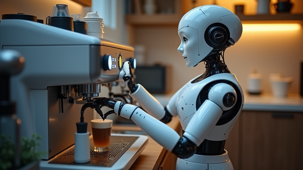 AI SwitchBot installed on a coffee machine power button